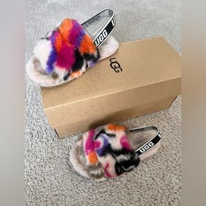 Multi-colored UGG toddler Fluff Yeah Slide Motlee